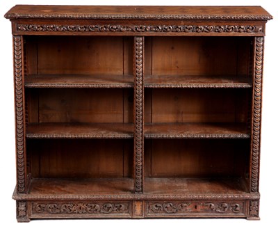 Lot 663 - A 19TH CENTURY OAK OPEN BOOKCASE with...