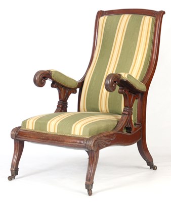 Lot 664 - A REGENCY MAHOGANY LIBRARY CHAIR with carved...