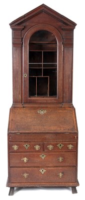 Lot 684 - AN UNUSUAL SMALL EARLY 18TH CENTURY OAK BUREAU...