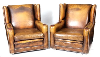 Lot 689 - A PAIR OF LIME GREEN LEATHER WINGBACKED...