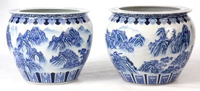 Lot 69 - A PAIR OF LARGE PORCELAIN BLUE AND WHITE CARP...
