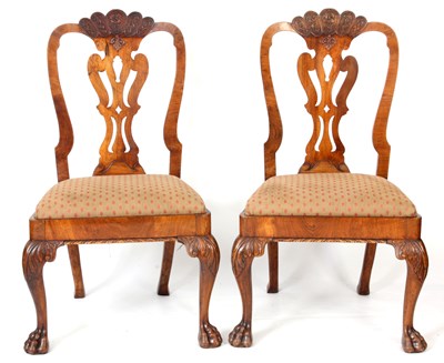 Lot 694 - A PAIR OF GEORGE I WALNUT SIDE CHAIRS with...