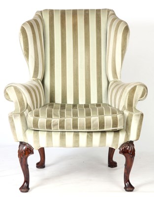 Lot 705 - A GOOD QUEEN ANNE STYLE WALNUT UPHOLSTERED...