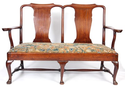 Lot 715 - AN EARLY 18TH CENTURY WALNUT DOUBLE CHAIR BACK...