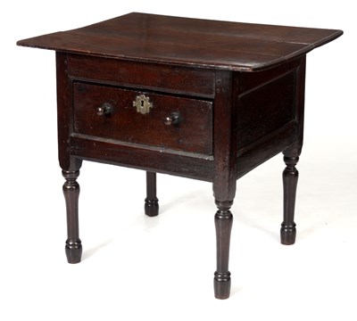 Lot 717 - A RARE EARLY OAK BOX TABLE with three plank...