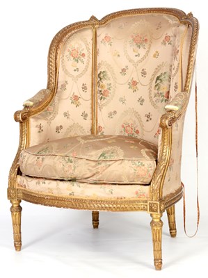 Lot 764 - A FRENCH LOUIS XVI GILT GESSO UPHOLSTERED...