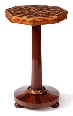 Lot 767 - A 19TH CENTURY OCTAGONAL ROSEWOOD, SATINWOOD...