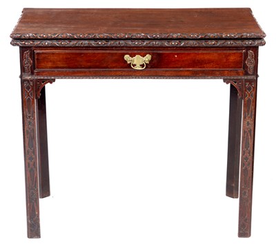 Lot 780 - A GEORGE III CHIPPENDALE DESIGN MAHOGANY CARD...