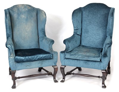 Lot 795 - A PAIR OF WING BACK UPHOLSTERED ARMCHAIRS with...