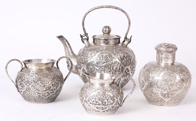 Lot 90 - A 19th CENTURY SILVER CHINESE FOUR PIECE TEA...