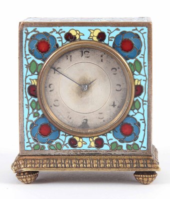 Lot 126 - AN ENAMEL AND GILT TRAVEL CLOCK with silvered...