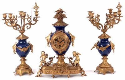 Lot 180 - AN EARLY 20th CENTURY FRENCH ORMOLU AND BLUE...