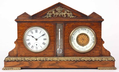 Lot 363 - A LATE 19th CENTURY OAK CASED WEATHER STATION...