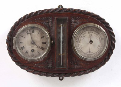 Lot 365 - A LATE 19th CENTURY OAK CASED WEATHER STATION...