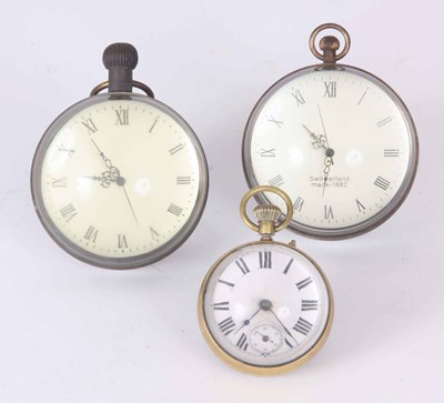 Lot 369 - THREE PAPERWEIGHT DESK CLOCKS with magnifying...