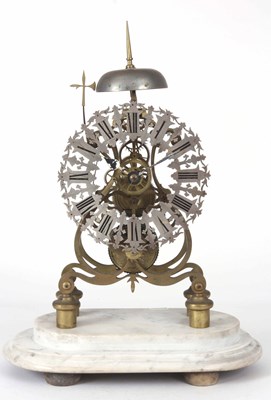 Lot 432 - A 19TH CENTURY EIGHT-DAY BRASS SKELETON CLOCK...