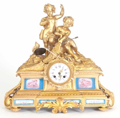 Lot 460 - A 19th CENTURY GILT ORMOLU MANTLE CLOCK FORMED...