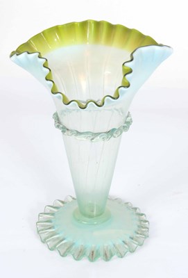 Lot 465 - A VASELINE GLASS TRUMPET SHAPED VASE WITH...