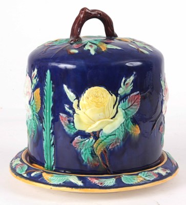 Lot 495 - A 19th CENTURY MAJOLICA BLUE CHEESE BELL...