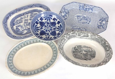 Lot 517 - THREE STAFFORDSHIRE MEAT PLATERS one willow...