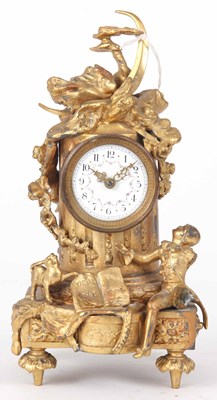 Lot 52 - A LATE 19th CENTURY FRENCH GILT MANTLE CLOCK...