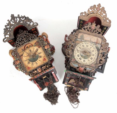 Lot 54 - TWO 18th CENTURY STYLE DUTCH WALL CLOCKS with...