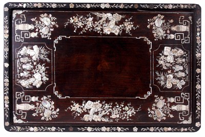 Lot 558 - A 19TH CENTURY CHINESE ROSEWOOD AND MOTHER OF...