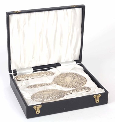 Lot 581 - A SILVER-MOUNTED DRESSING TABLE SET in a...