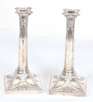 Lot 588 - A PAIR OF SILVER ADAMS STYLE CORINTHIAN COLUMN...