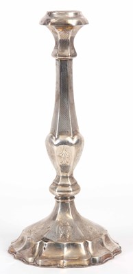 Lot 590 - A SILVER CONTINENTAL CANDLESTICK with filled...