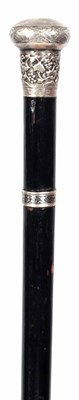 Lot 622 - A 19TH CENTURY EBONISED SILVER MOUNTED SWORD...