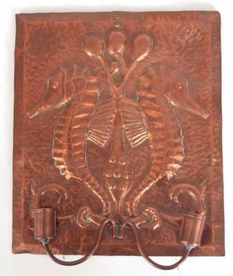 Lot 634 - AN ARTS AND CRAFTS COPPER WALL SCONCE...