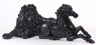 Lot 642 - A PAIR OF CAST IRON LION AND UNICORN FIGURES...