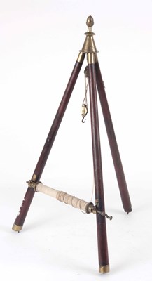 Lot 662 - A MAHOGANY AND BRASS ICE FISHING " TIP UP" TRIPOD