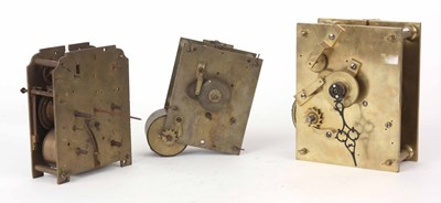 Lot 71 - THREE BRASS FUSEE CLOCK MOVEMENTS for spares...