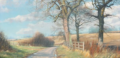 Lot 733 - HG SQUIRES OIL ON CANVAS, country road with...