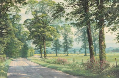 Lot 734 - HG SQUIRES OIL ON CANVAS, a country road, 50cm...