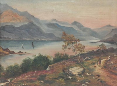 Lot 737 - ALFRED PIERSON OIL ON CANVAS lake scene,...