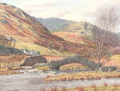 Lot 738 - J M SPENCER OIL ON CANVAS, “little Langdale"...