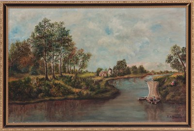 Lot 740 - ELIZABETH A BOSTON OIL ON BOARD boat and...