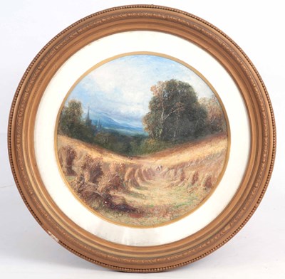 Lot 741 - CIRCULAR OIL ON BOARD OF HARVESTING WHEAT,...