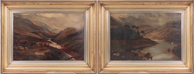 Lot 742 - L BROWN OIL ON CANVAS A PAIR OF HIGHLAND...