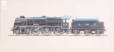 Lot 761 - WATERCOLOUR OF STEAM TRAIN AND TENDER "Irish...