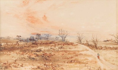 Lot 765 - HENRY COX WATERCOLOUR landscape with figure...