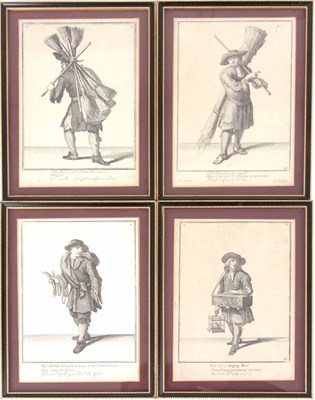 Lot 782 - A SET OF FOUR PRINTS street sellers, 26cm high...