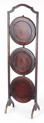 Lot 789 - A MAHOGANY THREE TIER CAKE STAND 93cm high