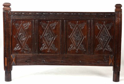 Lot 819 - AN CONVERTED 17TH CENTURY OAK PANEL HEADBOARD...