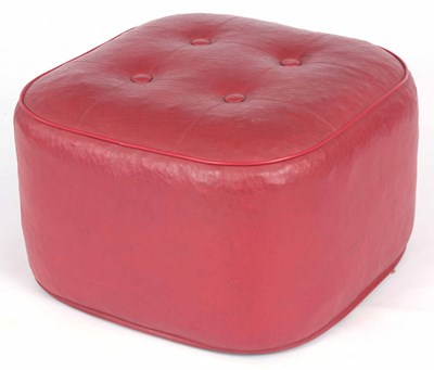 Lot 833 - A RED LEATHER FOOTSTOOL with buttoned top and...