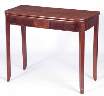 Lot 835 - A LATE GEORGE III MAHOGANY FOLD OVER TEA TABLE...