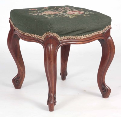 Lot 838 - A VICTORIAN CABRIOLE LEG STOOL with needlework...